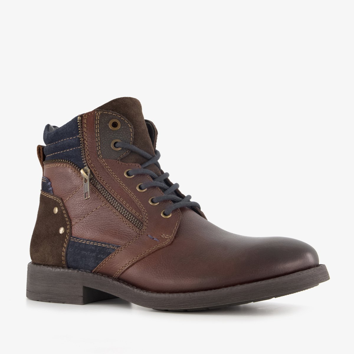 Van Beers leren veterboots bruin blauw - Maat 40