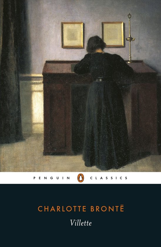 Boek Villette van Charlotte Brontë, met een schilderij van een vrouw in een zwarte jurk.