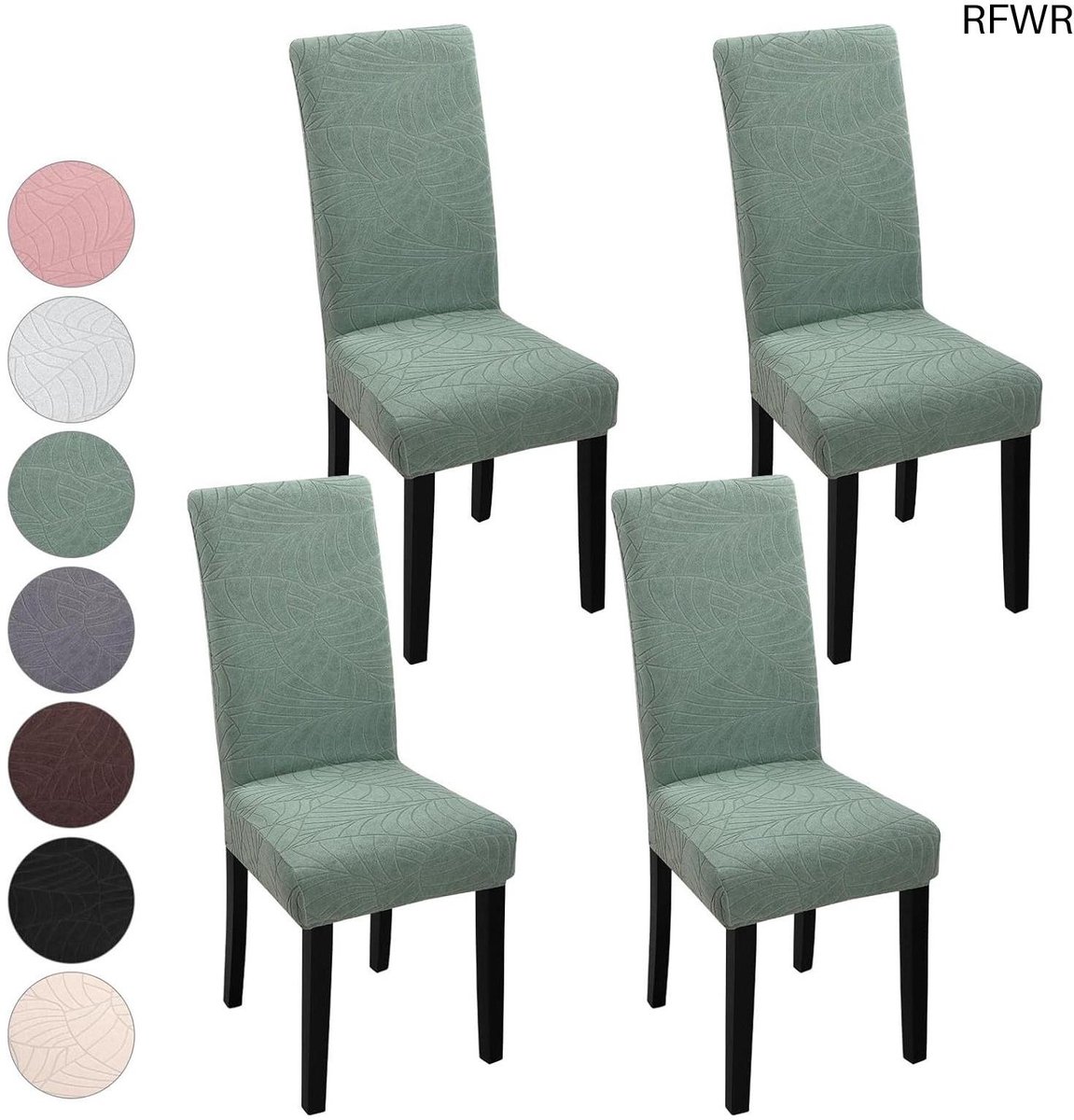 RFWR Universele stretch jacquard stoelhoezen - Afneembaar en wasbaar voor eetkamer, hotel en bruiloft - Set van 4 - Matcha-groen