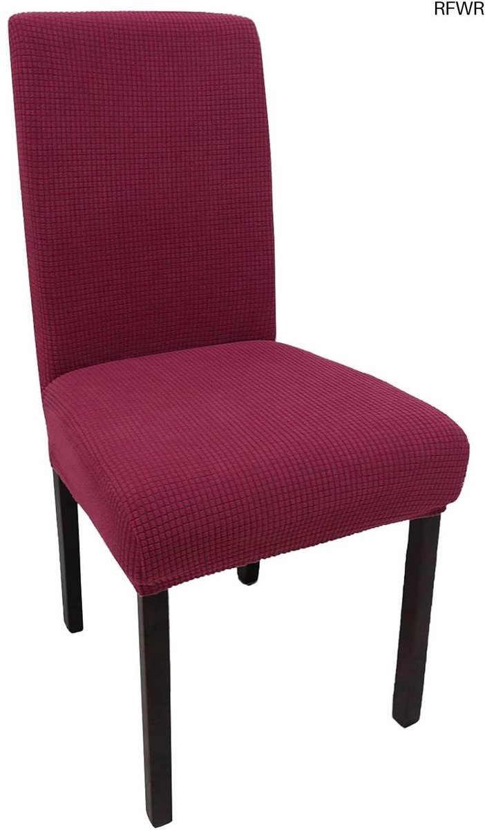 RFWR® Set van 6 stretch Eetkamerstoelhoezen - Jacquard Spandex Slipcovers in Wijnrood