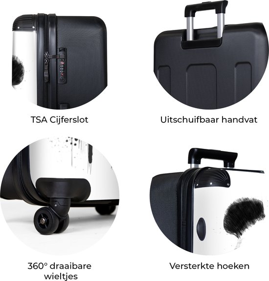 NoBoringSuitcases.com® - Koffer groot - Reiskoffer lichtgewicht - Panda - Bril - Druppels - Wit - Rolkoffer met 4 wielen - Grote trolley XL - 98 liter bagage