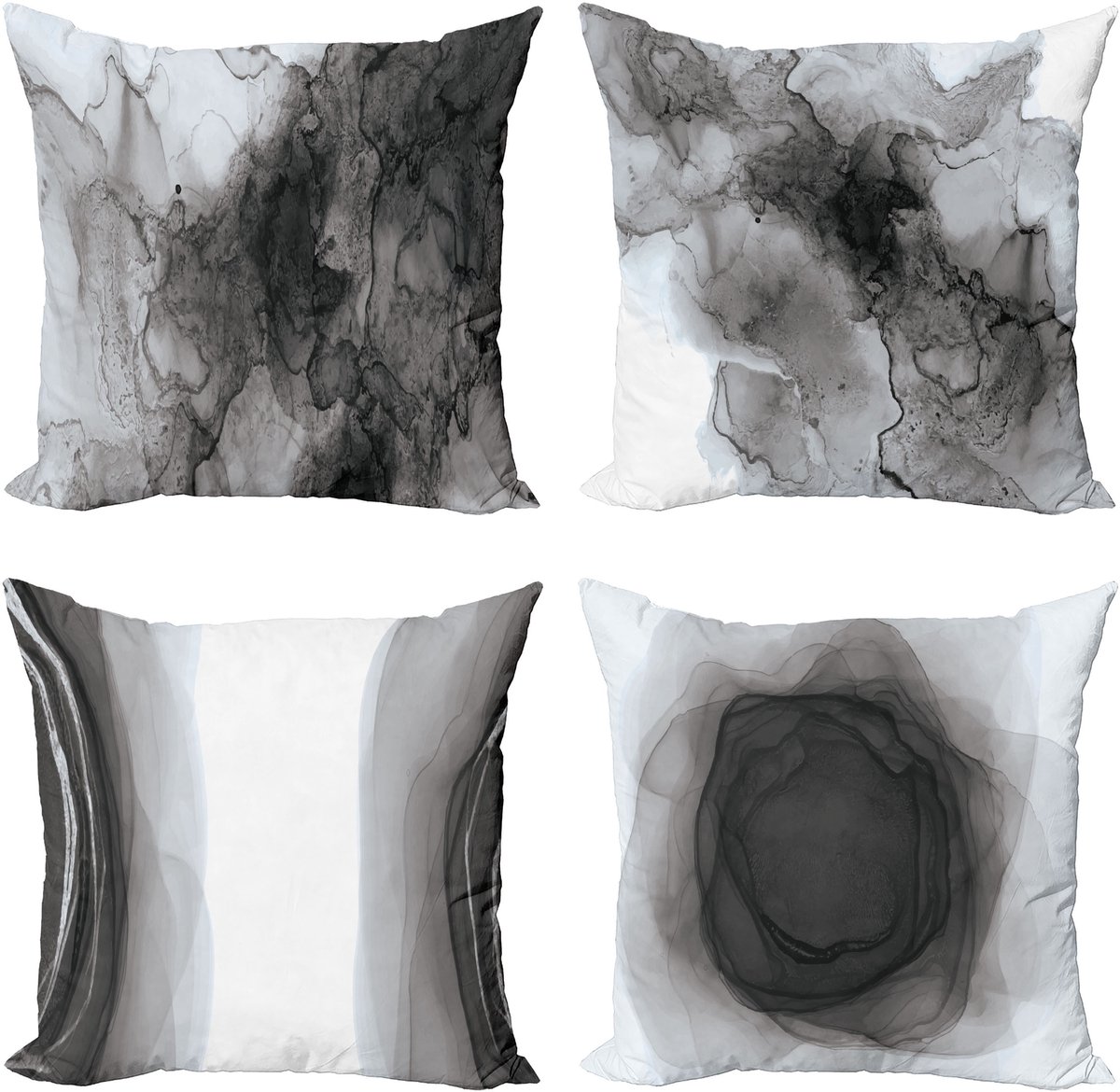 New Bed Marmerprint Aquarel Effect Borstelstreken Vlekken en Kleuren Kussenhoes met sierkussen, 4-pack, modern accent, dubbelzijdig digitaal bedrukt, 50 cm x 50 cm Dimgrijs en Lichte Grijs