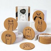 PepMelon Cutes – Lot de 6 sous-verres en liège imprimé animal Ø 9 cm – Handgemaakt avec emballage cadeau