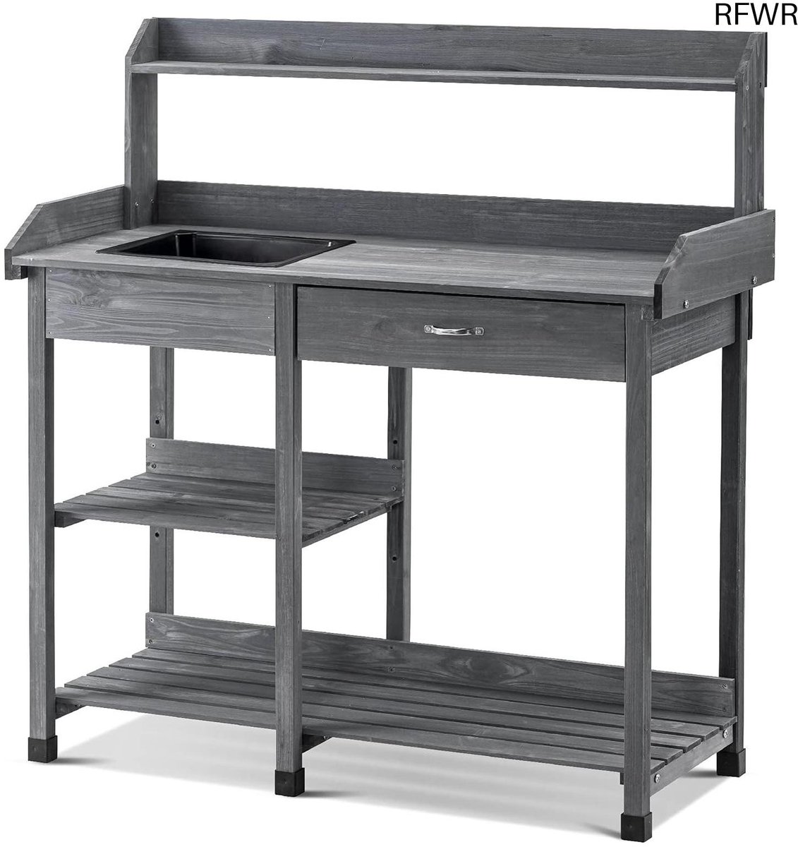 RFWR® Weerbestendige plantentafel met wastafel en lade - Ruim, stabiel en multifunctioneel - 115 x 45 x 121 cm