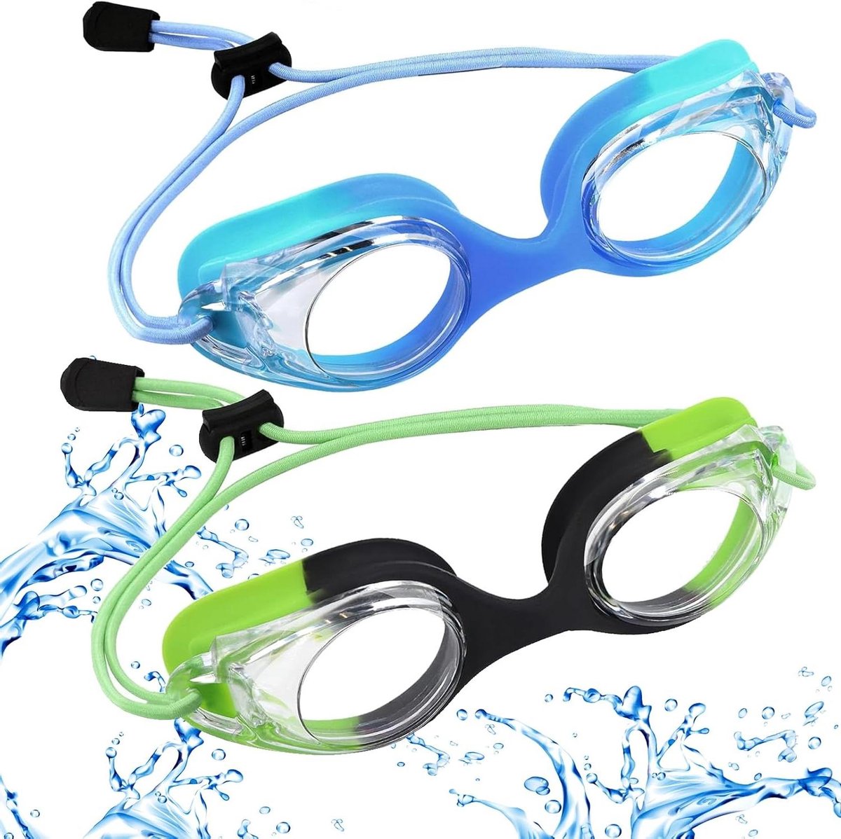 Allecto Plus - Kinderzwembril 2 stuks met elastische band | Junior | Anti-condens | UV-bescherming | Siliconen | Geschikt voor heren en dames | Voor kinderen van 3-12 jaar