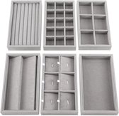 Belle Vous 6 Pak Grijs Velours Stapelbare Sieraden Organizer Opslag Trays - 6 Geassorteerde Lade Display Dozen - 36 Compartimenten Totaal voor Kettingen, Ringen, Armbanden, Oorbellen en Meer