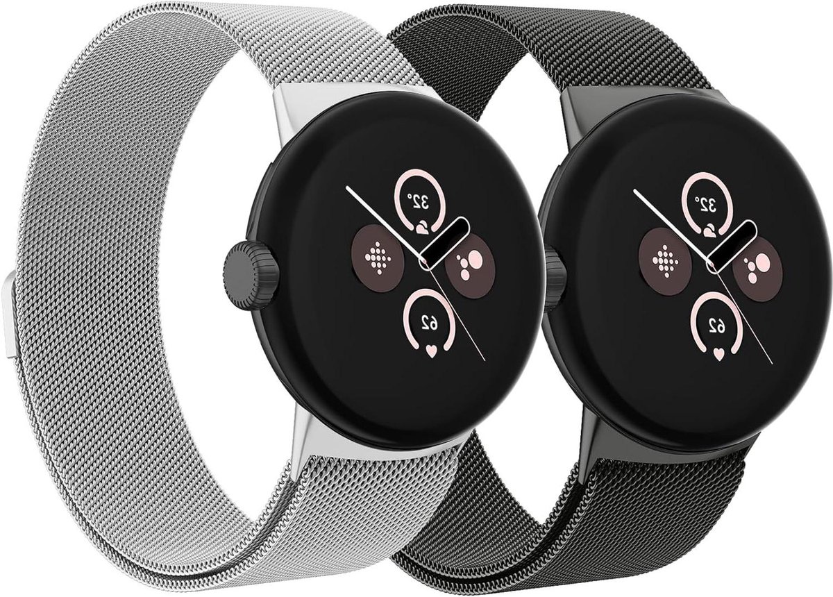 Allecto Plus - Roestvrij stalen magnetische metalen reservebandjes - Set van 2 - Voor Google Pixel Watch - Heren en dames - Passend voor Watch 2-Watch 1