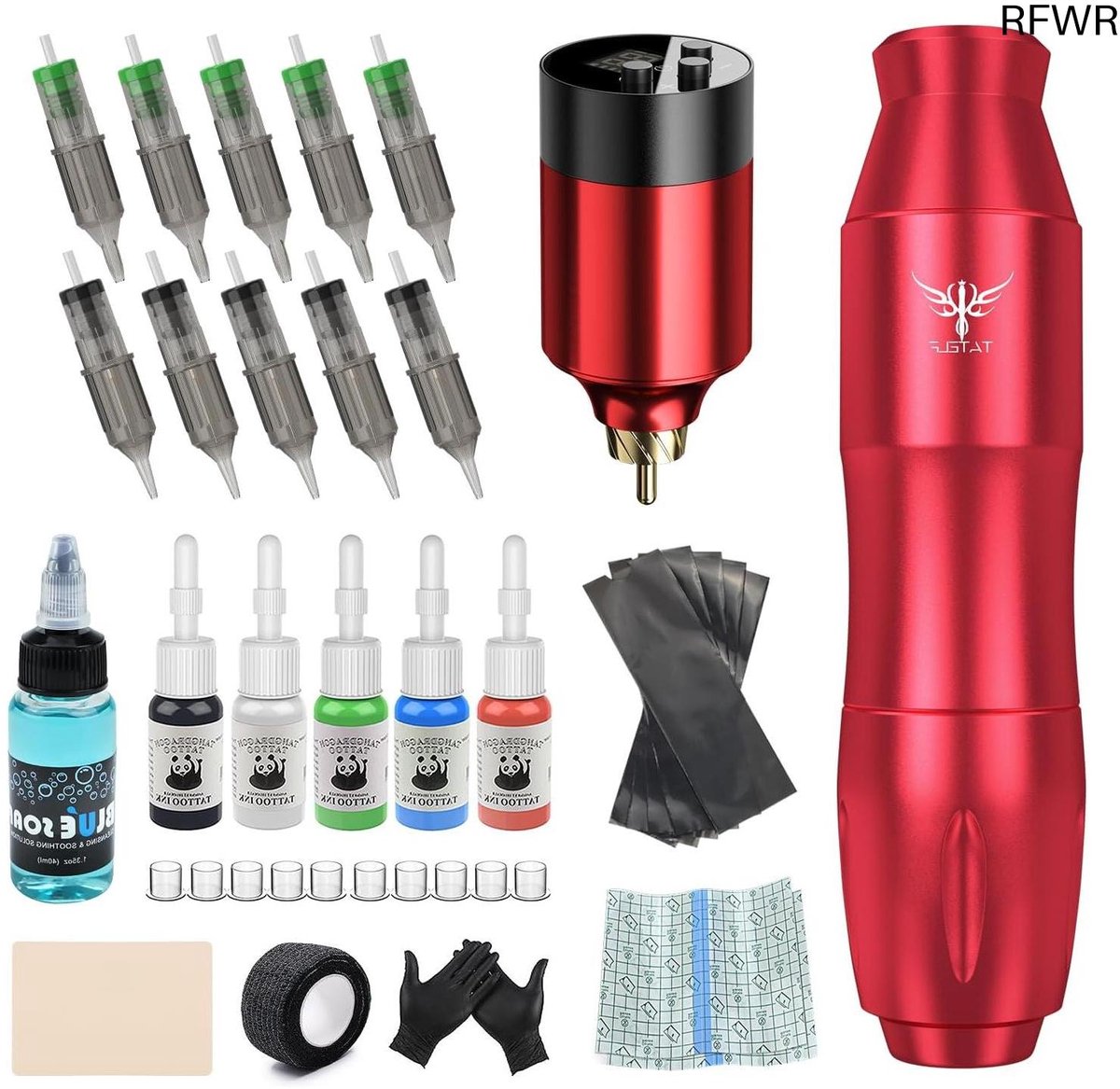 RFWR® Draadloze Tattoo Machine Set voor Beginners met Batterij en Cartridges
