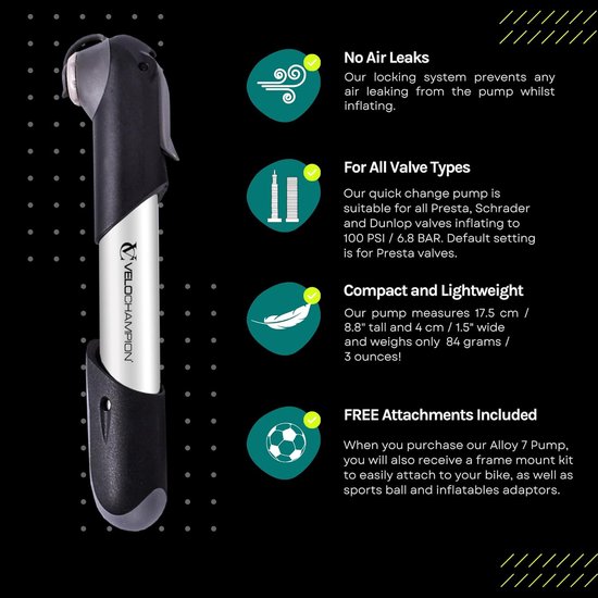 RFWR® Mini Fietspomp voor Presta, Schrader en Dunlop - Compact, Draagbaar en Snel — afbeelding 4