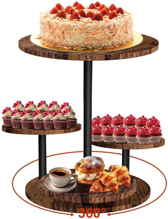 Cake Display Stand Houten Etagere 3 Tie Cupcake Stand Presenteren Stand Cake Desser Birthday Party Wedding Tree (Color : Brown, Size : 34 * 34 * 44cm