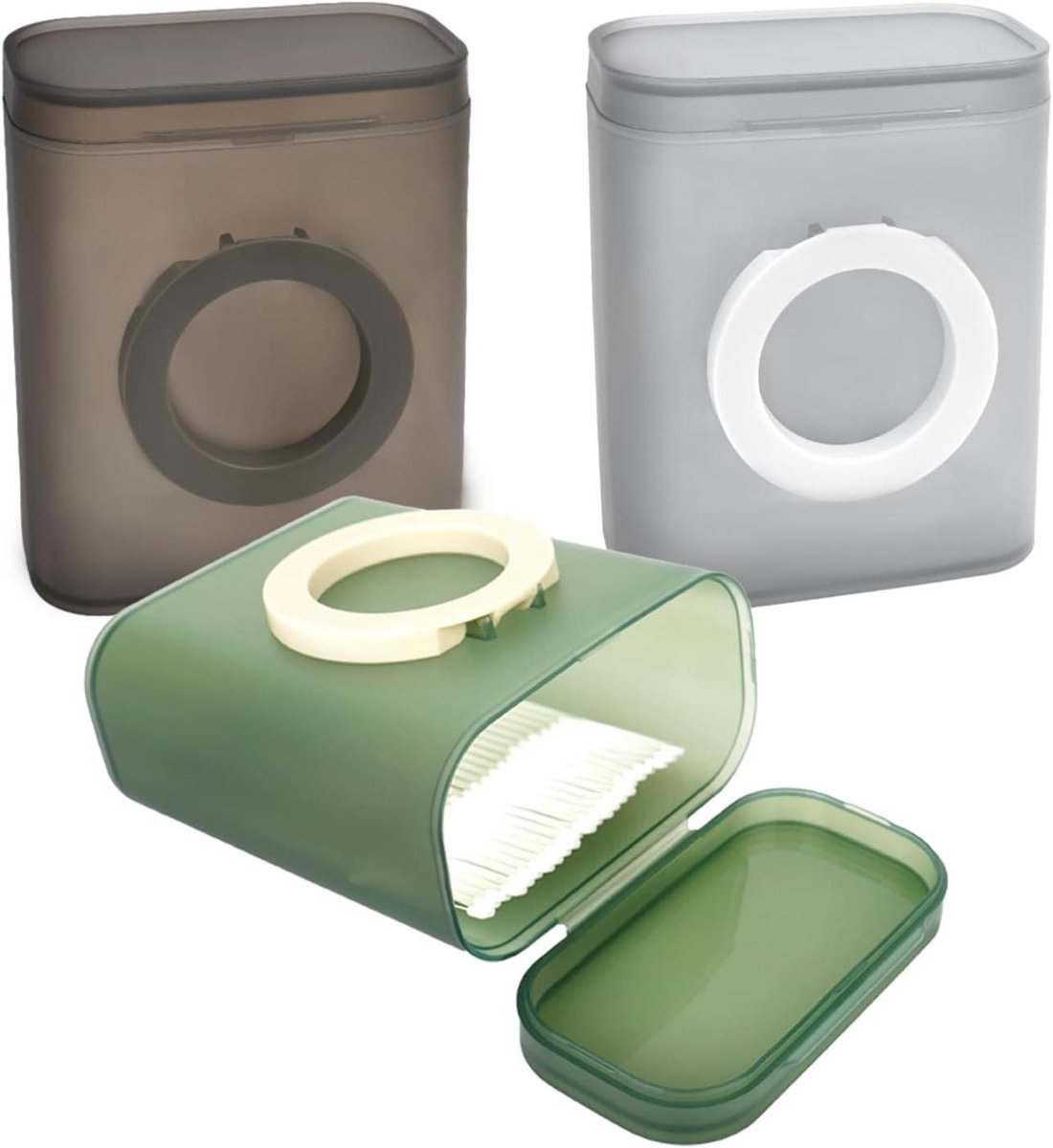 Allecto Plus - Set van 3 Draagbare Katoenen Wattenstaafjes Tandzijde Dispensers - Badkamer Vanity Organisator met Telefoonhouder - Opslagdoos voor Floss - Badkamerbenodigdheden organizer