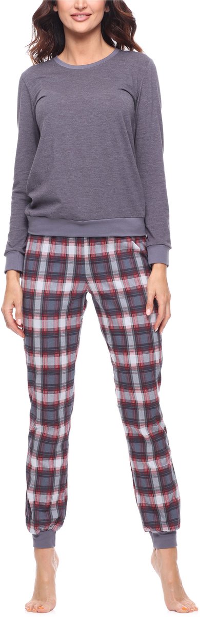 Merry Style Damespyjama – Tweedelig – Lang - Donker melange/burgundy – L - Kleurrijk met Patroon - MS-MS10-268-PJ