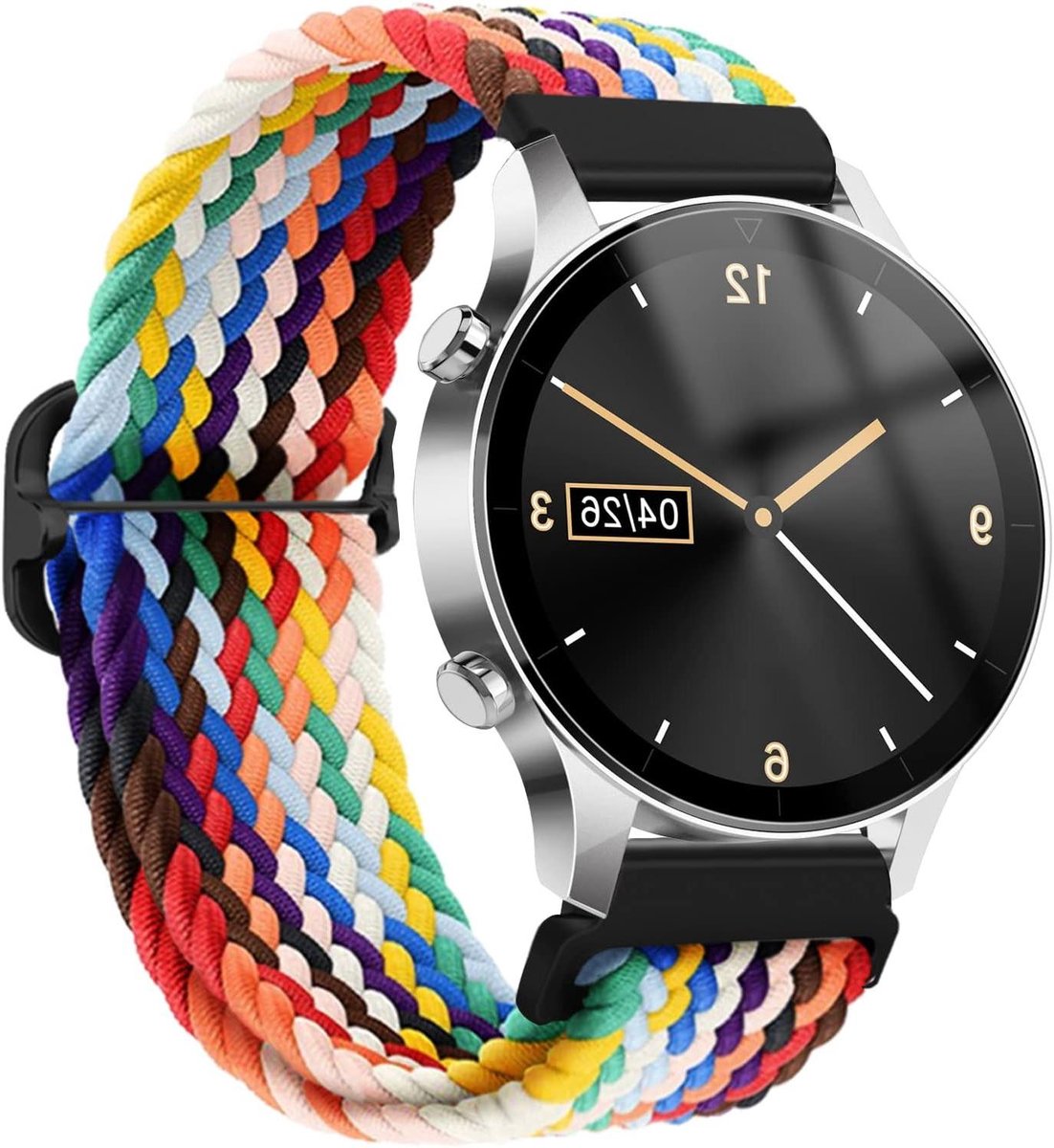 Elastische armband voor horloges en smartwatches van nylon gevlochten sportief design 19.5x2.1x1.2cm - Zwart