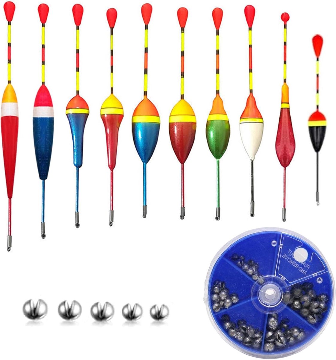 Allecto Plus - 10-delige set hengeldobbers van 06 g-45 g voor vredvisdobbers en forel - zwemmer vissen hengeldobberset