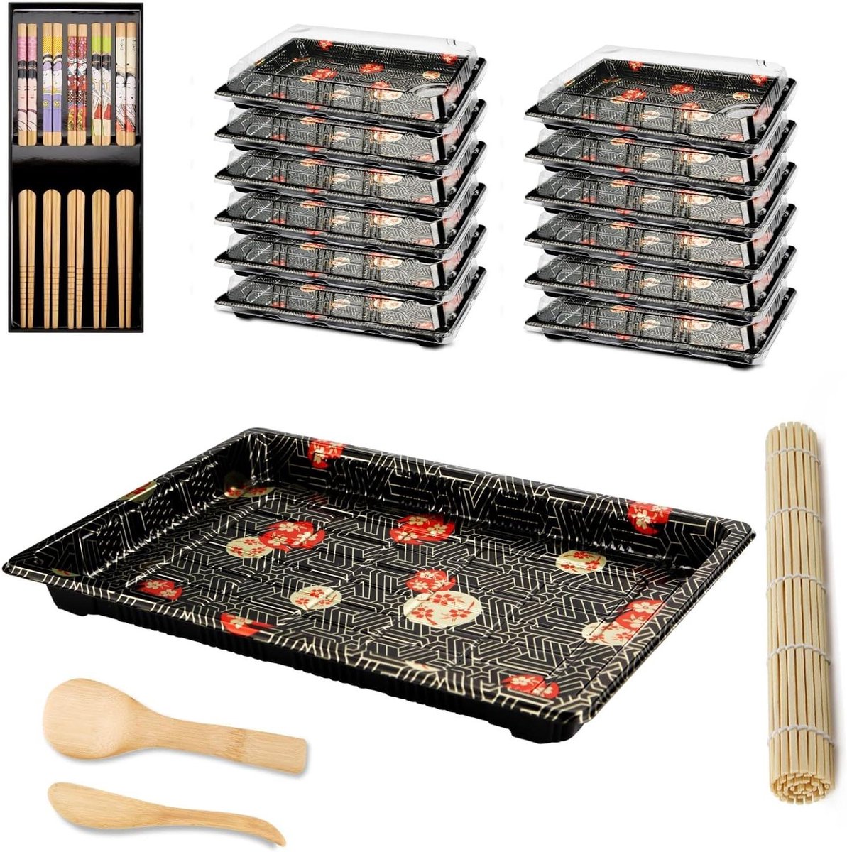 Allecto Plus - Sushi set voor 12 personen met serveerborden en toebehoren - Geschikt voor feestjes en buffetten
