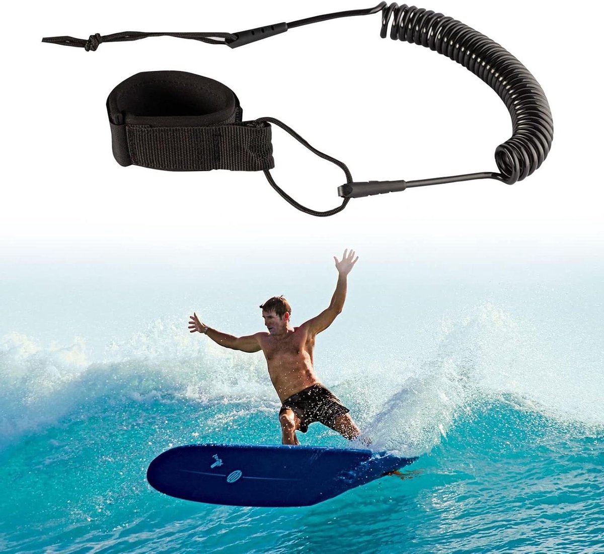 Surfboard en Paddleboard Accessoires - Veiligheidsvoetriem met koord voor Sup Board en Water Ski - 55 x 3000mm