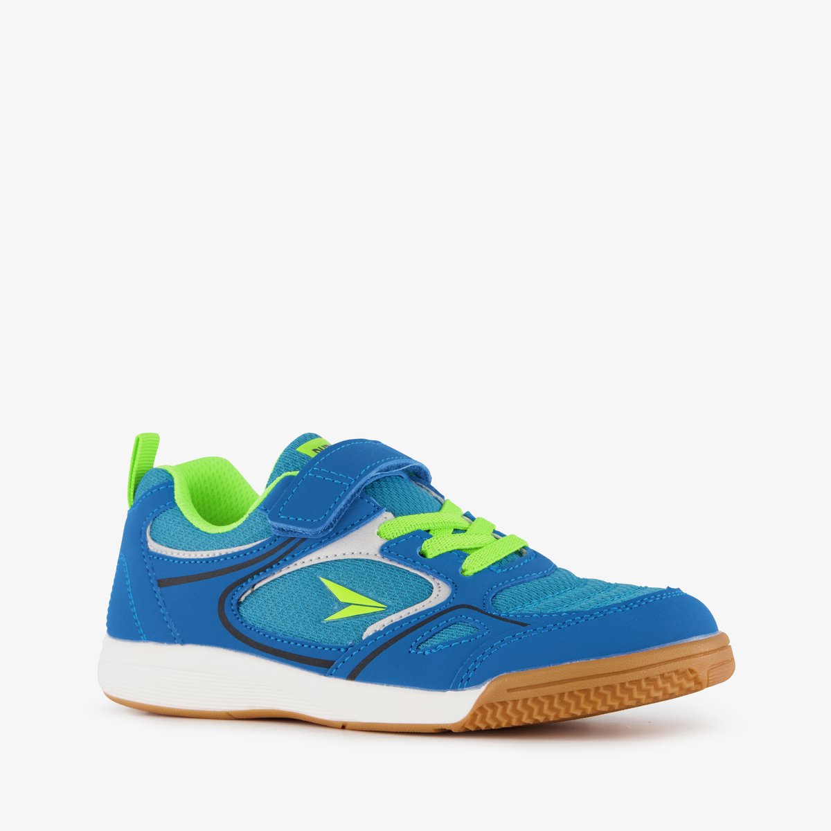 Blauwe Dutchy Rebound kinder zaalschoenen met groene accenten, elastische veters en rubberen non-marking zool, maat 29.