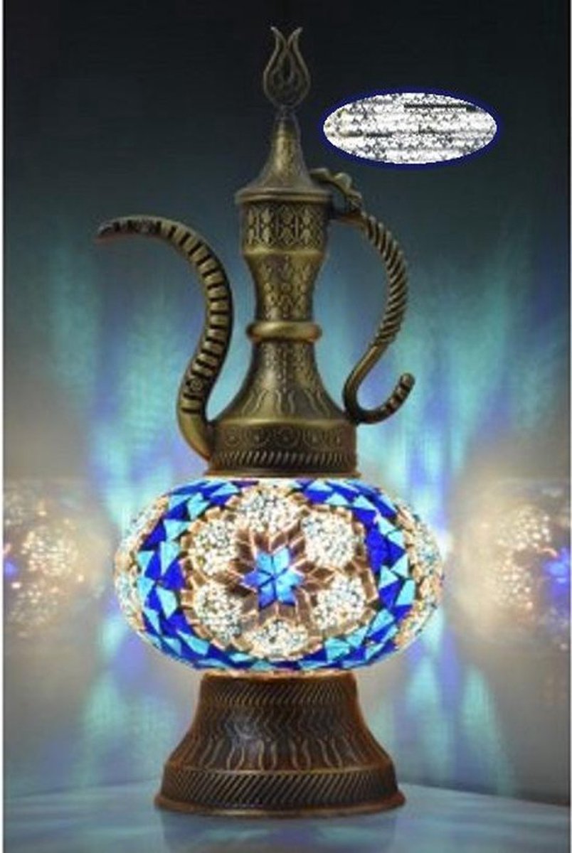 Turkse Ibrik tafellamp - handgemaakt blauw bruin - 1 stuk - voor binnen en buiten gebruik
