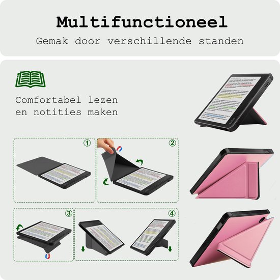 Hoes Geschikt voor Kobo Libra Colour Hoesje Bookcase Cover Hoes Met Screenprotector - Hoesje Geschikt voor Kobo Libra Colour Hoes Cover Case - Roze van Merkloos — afbeelding 3