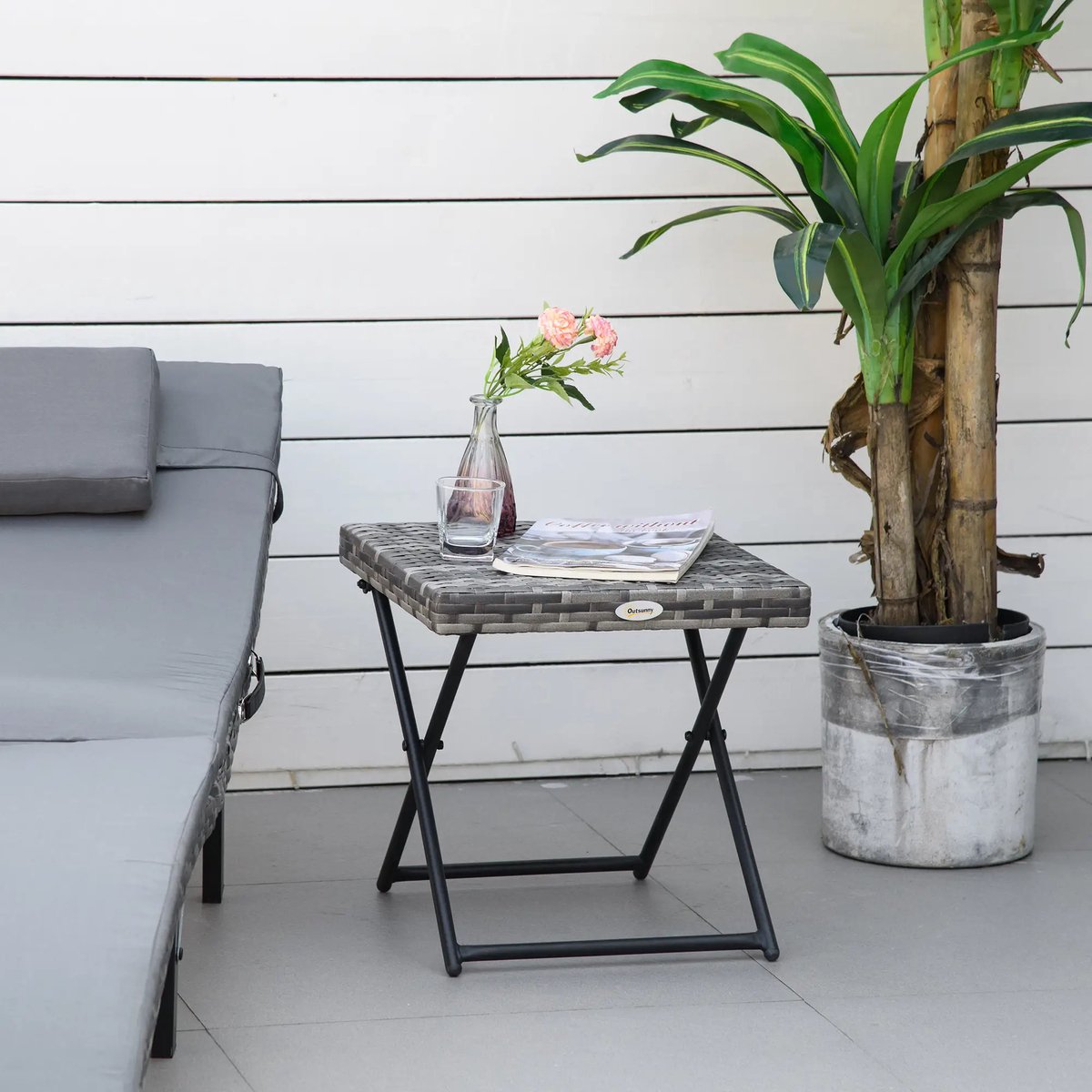 Pugsdrly Bijzettafel van polyrotan, opvouwbaar, salontafel, dienblad, balkontafel, tuintafel, salontafel, theetafel, tuinmeubel, rotan tafel voor tuin, terras, balkon, 40x40x40 cm, grijs