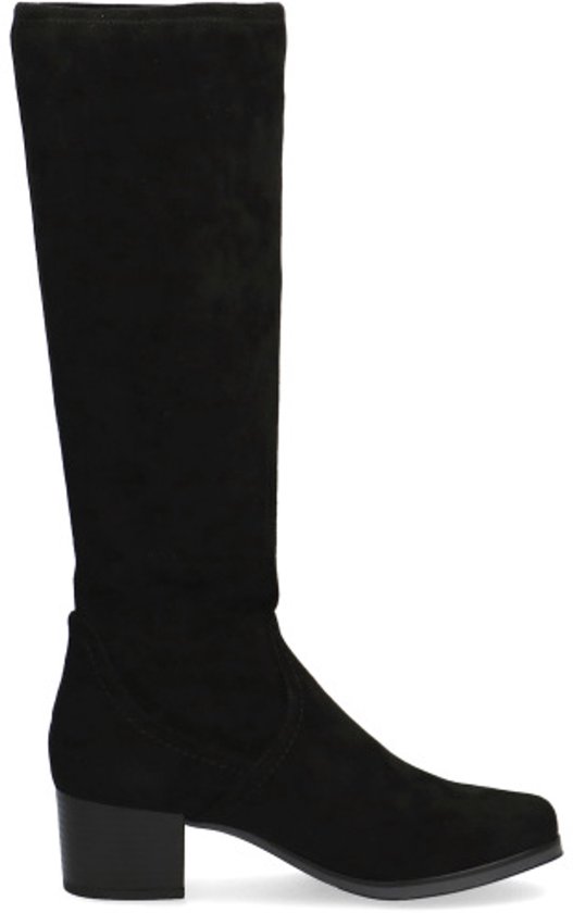 Botte noire hauteur genou avec tige élastique et talon bloc.