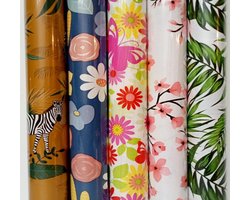 Product afbeelding van 5 rollen pakpapier BOTANIC - Cadeau inpak papier -70x200cm.