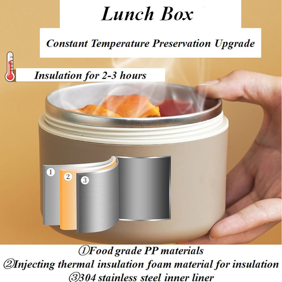 Bento box-rvs lunchbox kind-bentobox rvs-lekvrije en geïsoleerde vacuüm roestvrijstalen lunch-/snackbox met drie lagen van roestvrij staal (met geïsoleerde tas) - Perfect voor het meenemen van eten naar kantoor of een picknick - Wit - 440 ml — cadeau in Koken & Dineren - foto 2