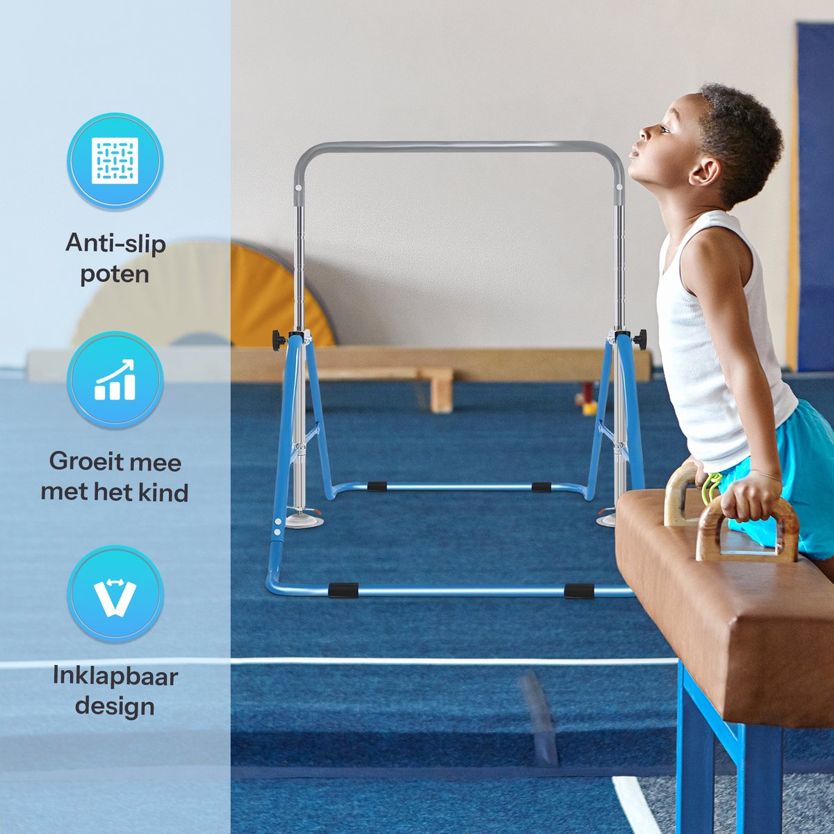 Inklapbaar Turnrek - Klimrek - Verstelbaar - Rekstok - Duikelrek - Kinderen - Peuter - Voor buiten en binnen - Blauw — afbeelding 2