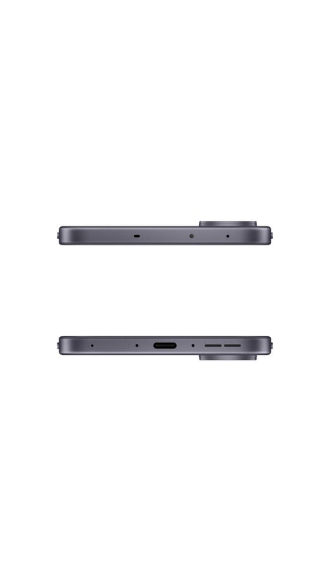 Boven- en onderkant van een donkergrijze OnePlus smartphone, met poorten en speakers.