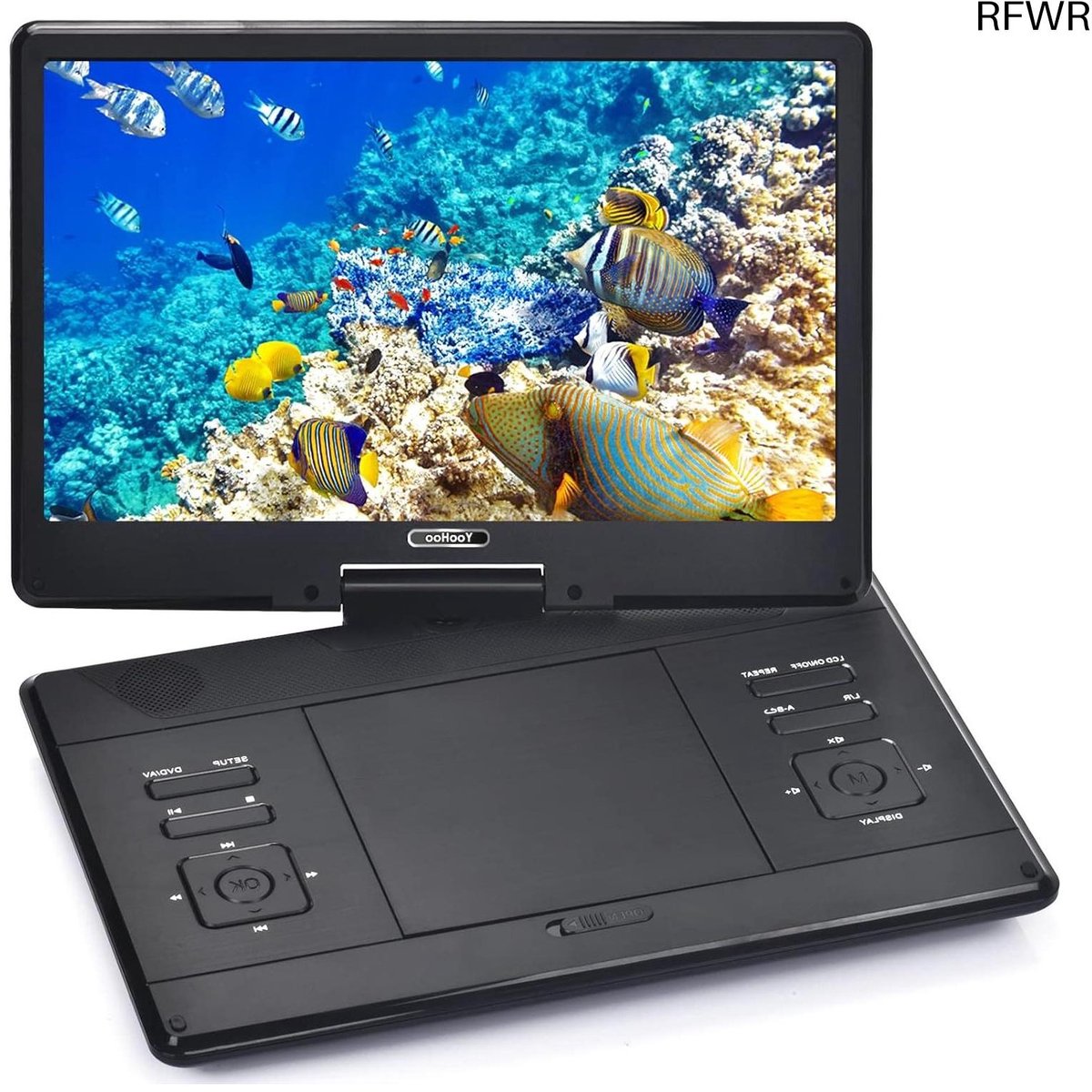 RFWR® Draagbare DVD Speler voor Auto en Kinderen - 14 inch HD Scherm, Oplaadbare Batterij en Draaibaar Ontwerp