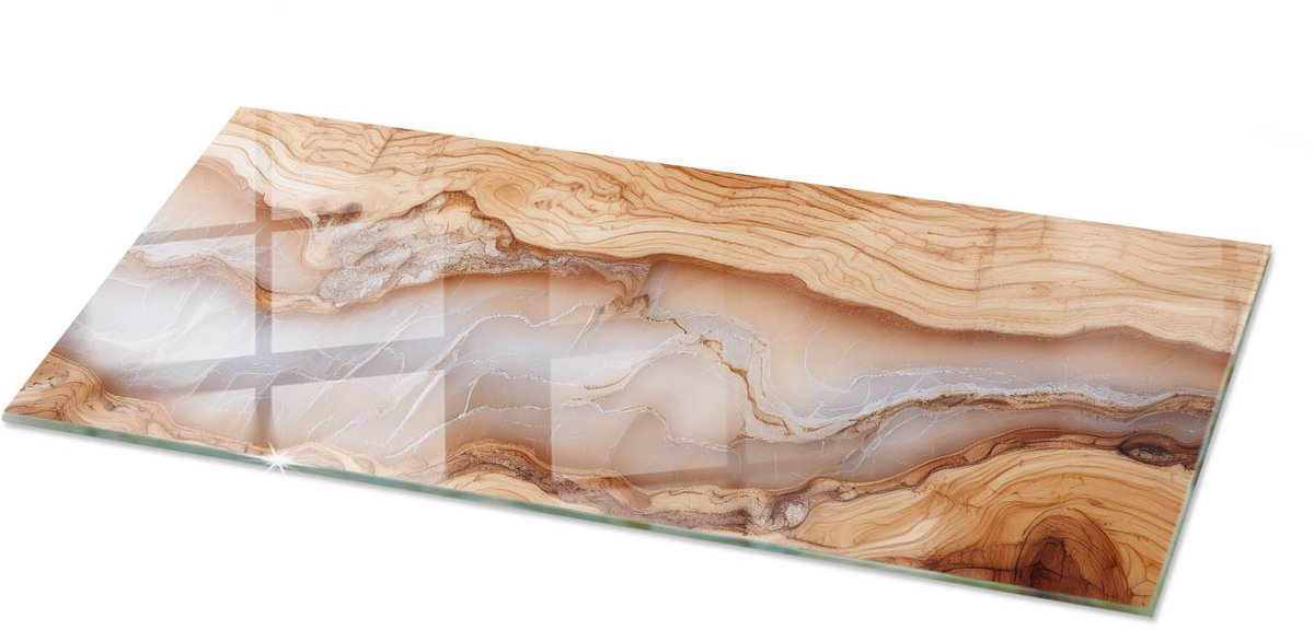 TULUP Tafelblad Glas - Natuurlijk Hout Met Hars Veiligheidsglas - 125 cm x 50 cm - Beige Gehard Glas - Rechthoekig Tafelblad Glas - Gehard Glazen Tafelblad Voor de Eettafel in de Eetkamer - Glazen Plaat Beige Natuurlijk Hout Met Hars