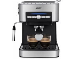 RFWR® Automatische en Manuele Espressomachine met Dubbele Uitgang, Tank van 1.6L, Stoompijpje voor Melkdranken, Roestvrijstaal en Kopjeswarmer