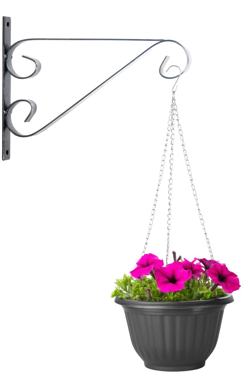 Hangpot + Muurhaak Imola - antraciet - D20 cm - kunststof - metaal - tuinaccessoires
