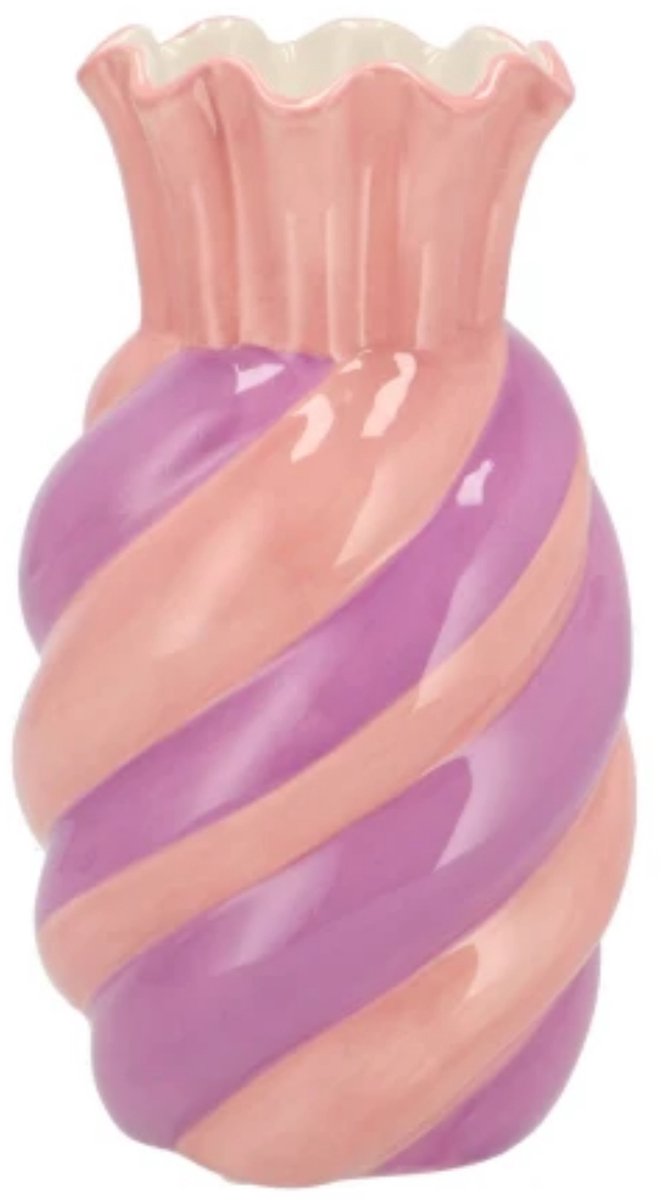 DK design Bloemenvaas Sweety - boeket vaas - keramiek - roze/paars- 13 x 23 cm - snoepjes vaas Lila