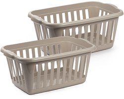 Plasticforte Wasmand - 2x - beige - kunststof - 40 liter - 60 x 40 x 26 cm - manden voor wasgoed - huishouden- opbergmand