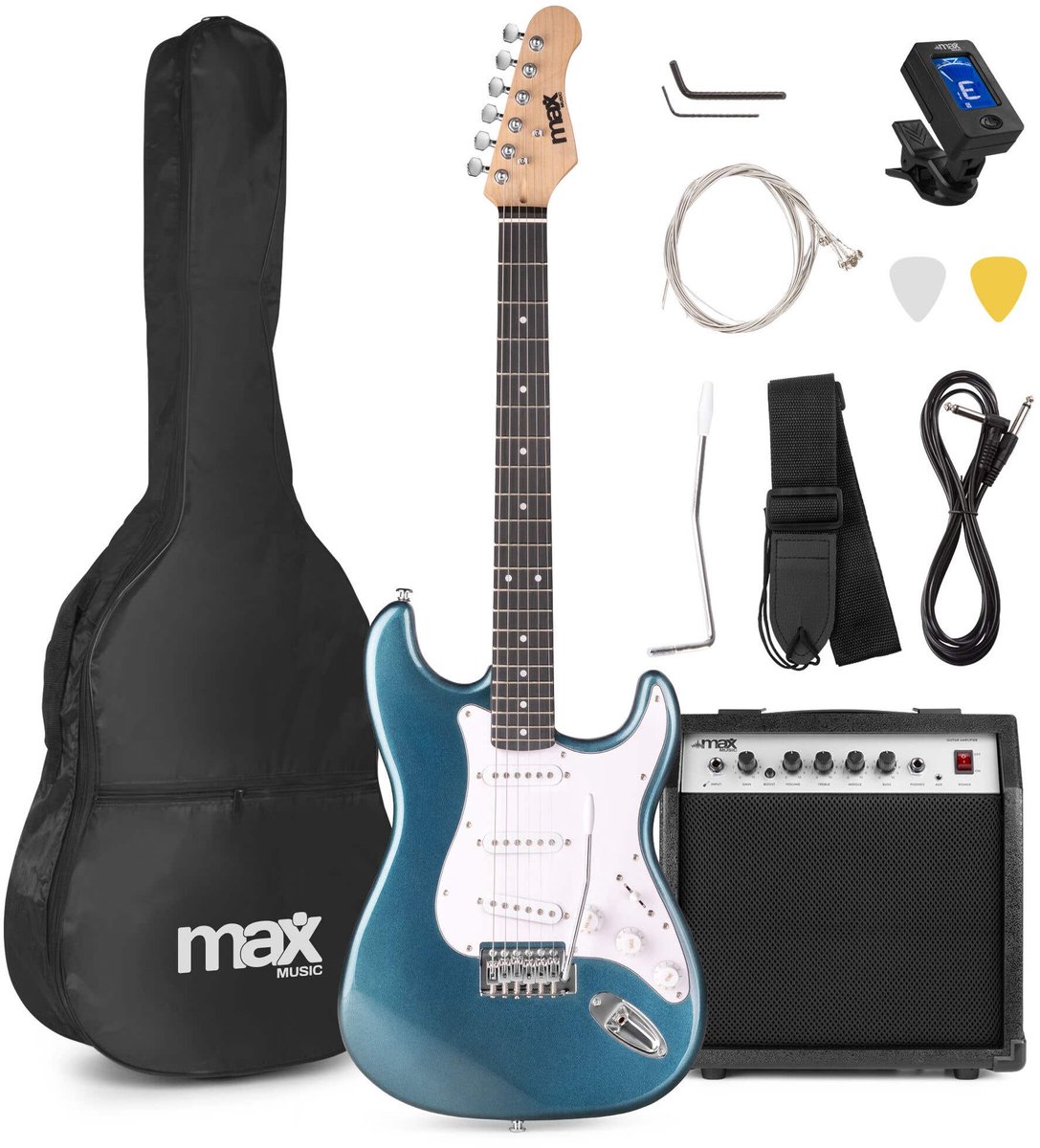 Elektrische gitaar met gitaar versterker - MAX Gigkit - 4/4 - Perfect voor beginners - incl. gitaar stemapparaat, gitaartas en plectrum - Petrol