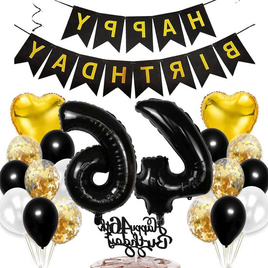 Feelairy 25e Verjaardag Decoratieset – Zwart-goud Met Ballonnen, Banner En Kroontjes – Voor Man En Vrouw