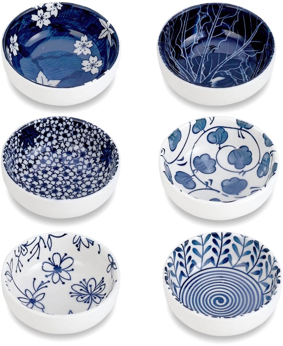 Kleine Snuifjes Set - 6 Stuks - Blauw/Wit - Keramiek - 7,5 cm