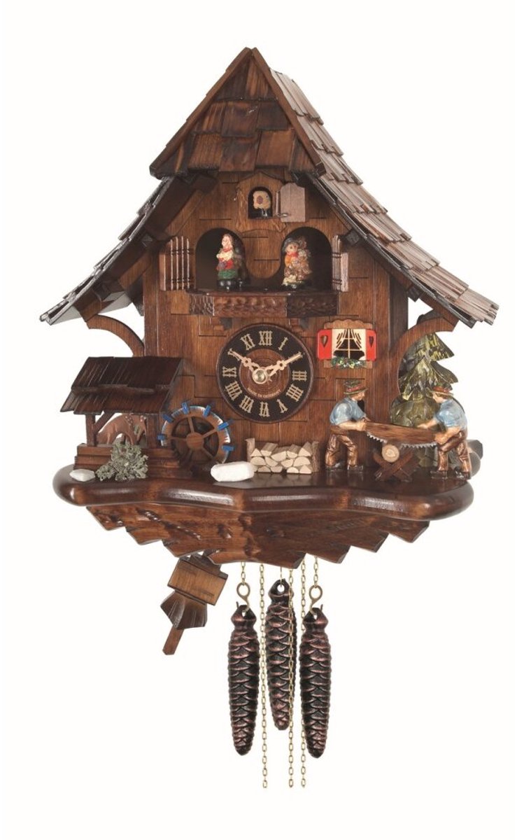 Engstler 4927_QMT - Koekoeksklok - Kwarts - Notenhout - met muziek met dansend paar - 35 cm Bruin