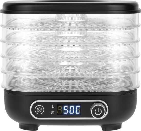Green Blue GB190 Voedseldroger met temperatuurregelaar, 35-70 graden, BPA- vrij, voedseldroger voor champignons, groenten en vruchten, 5 platen, 4,5 cm, 250 W (droogautomaat