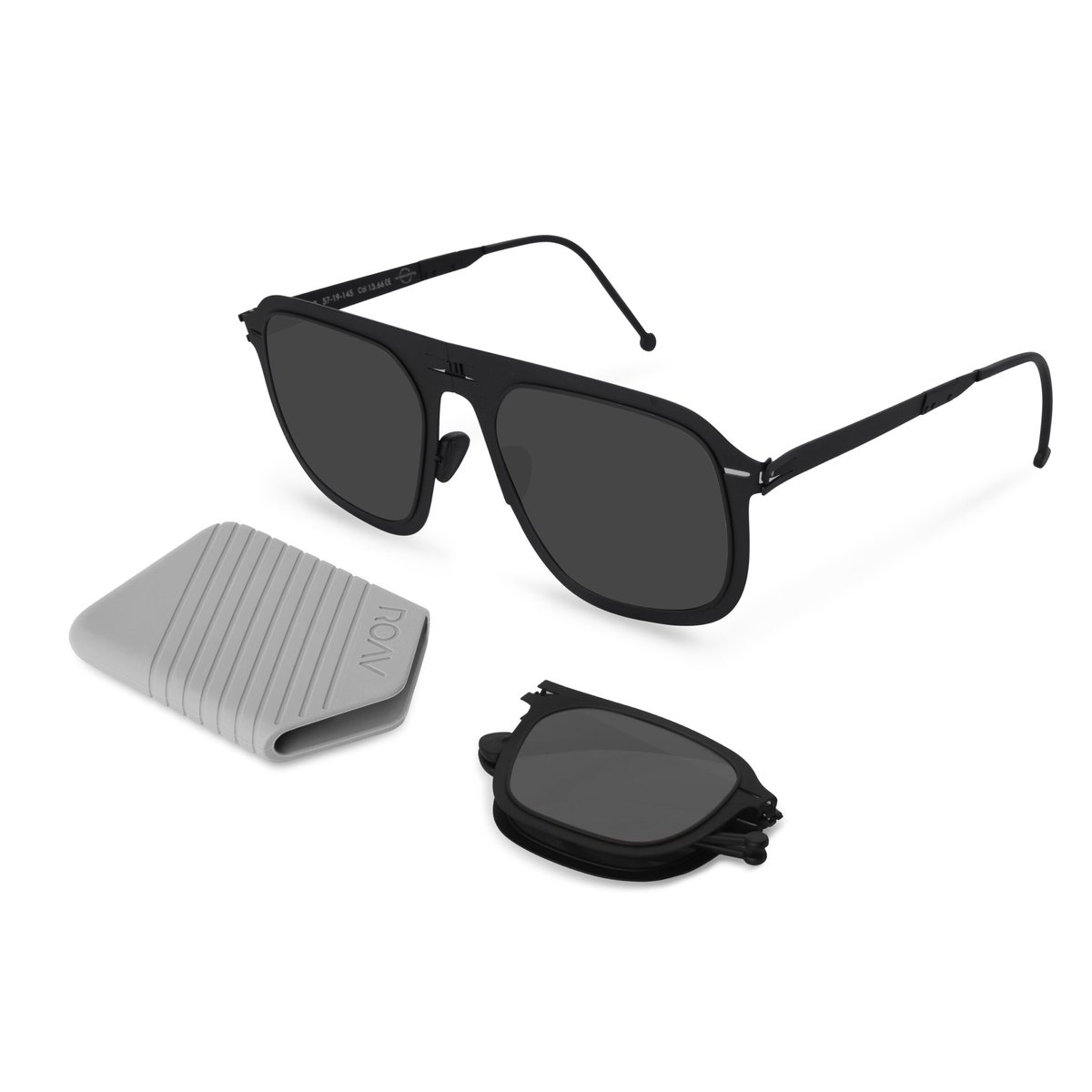 ROAV VIRGIL - Opvouwbare zonnebril – Polariserend UV400 - Matte Black - Dark Grey glazen