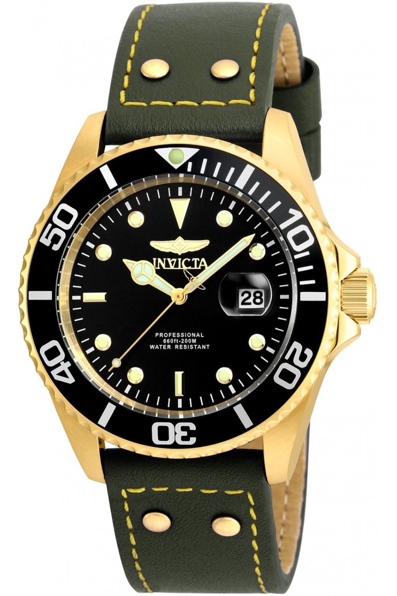 Invicta Pro Diver 22075 Heren Horloge - Waterdicht - Analoog - Quartz Uurwerk - Roestvrij Staal met zwarte Wijzerplaat - 43mm