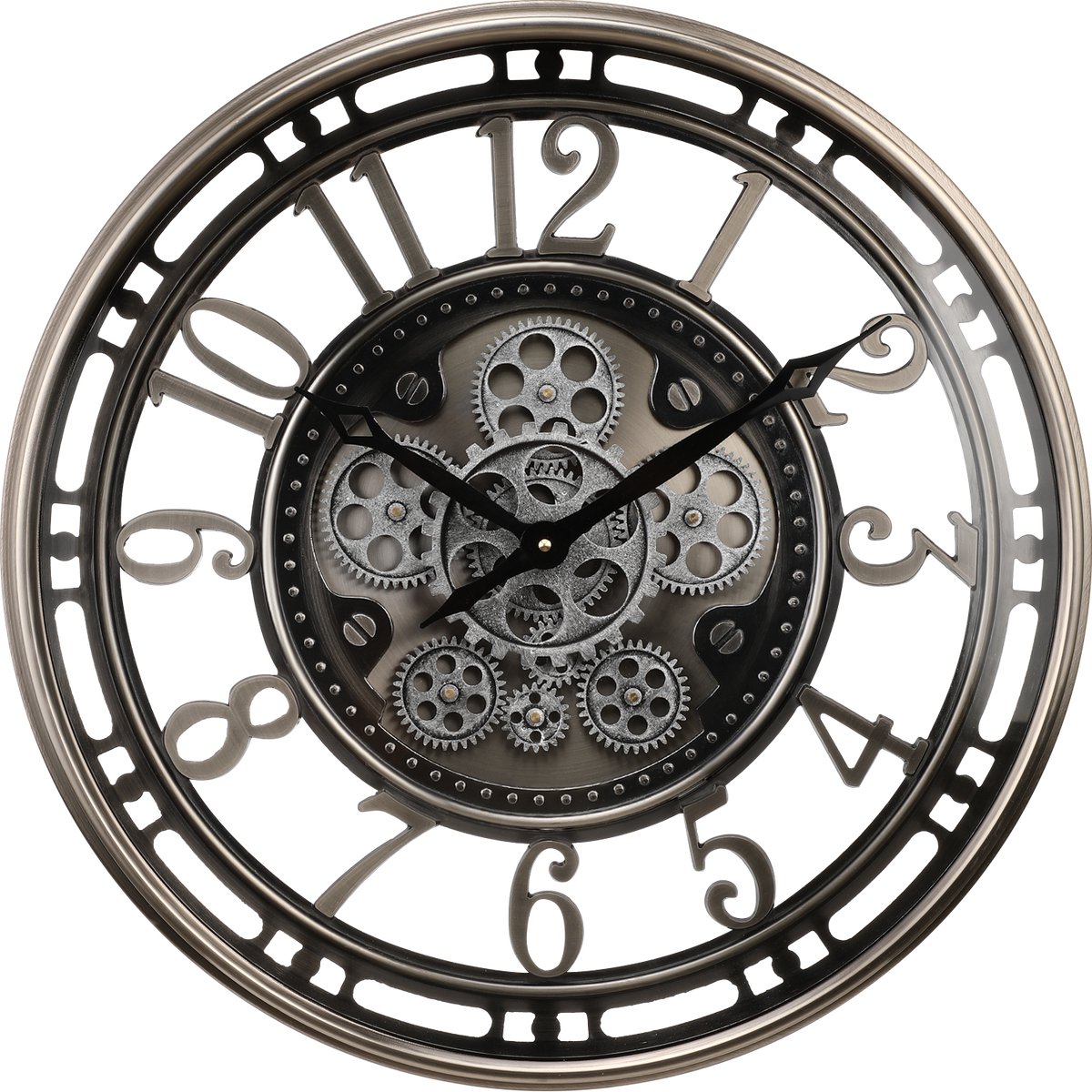 Fresco Wandklok Ø 53,5 cm – Zilver/Gunmetal – Bewegende Tandwielen – Industrieel & Stil Uurwerk