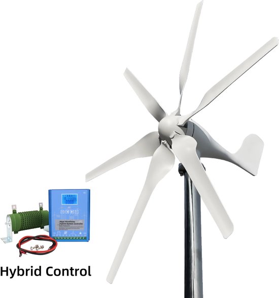 Foto: Windturbine duurzame energie windgenerator 6 bladig 1000w vermogen glasvezel basalt bladen 48v met hybride besturing