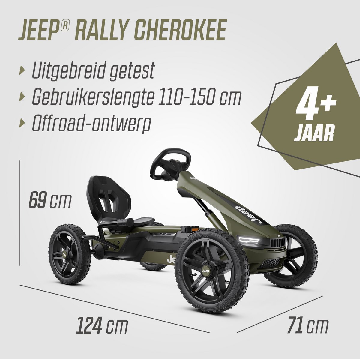 BERG Rally Jeep® Cherokee Skelter - Verstelbare stoel - Soundbox Race - LED Verlichting - 4+ Jaar - Groen — afbeelding 5