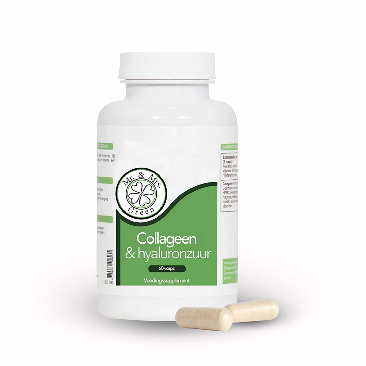 Goedkoopste Mr and Mrs Green Collageen & Hyaluronzuur Capsules - Anti-Aging Formule - Hydrateert & Verstevigt Huid - 60 Capsules