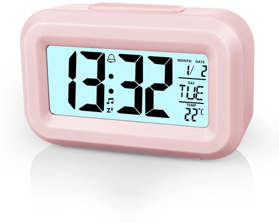Digitale Wekker - Kinderwekker - Alarm Klok - Wekker Kinderen - Wekker - Reiswekker - LED display klok -Instelbare snooze-functie 12/24 uur, temperatuur, datum, tijd - Draagbare wekker - Roze