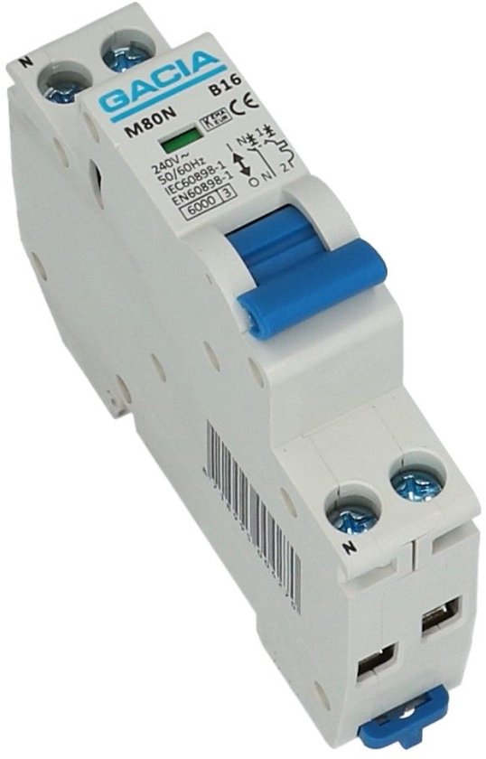 Disjoncteur d'installation Gacia 1P+N D4 6KA - M80N-D04