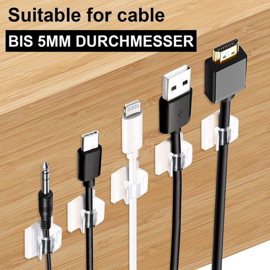 ALBOYI 50 stuks kabelclips, kabelbeheerclips met sterke zelfklevende, lichte pc-draad plastic kabelnetjes organisatoren voor huizen, kantoren en multi-snoerhouder onder bureau, zwart