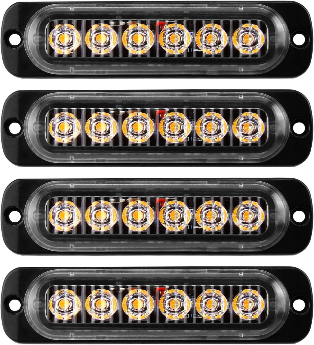 Image of 4 Stuks Altijd op Licht voor Auto Voertuig Truck - LED Emergency Amber Strobe Waarschuwing - Waterdicht Universeel - Off road SUV Trailer.